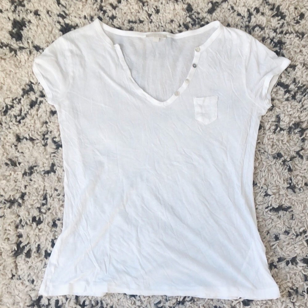 Massimo Dutti White Sheer Pocket T shirt